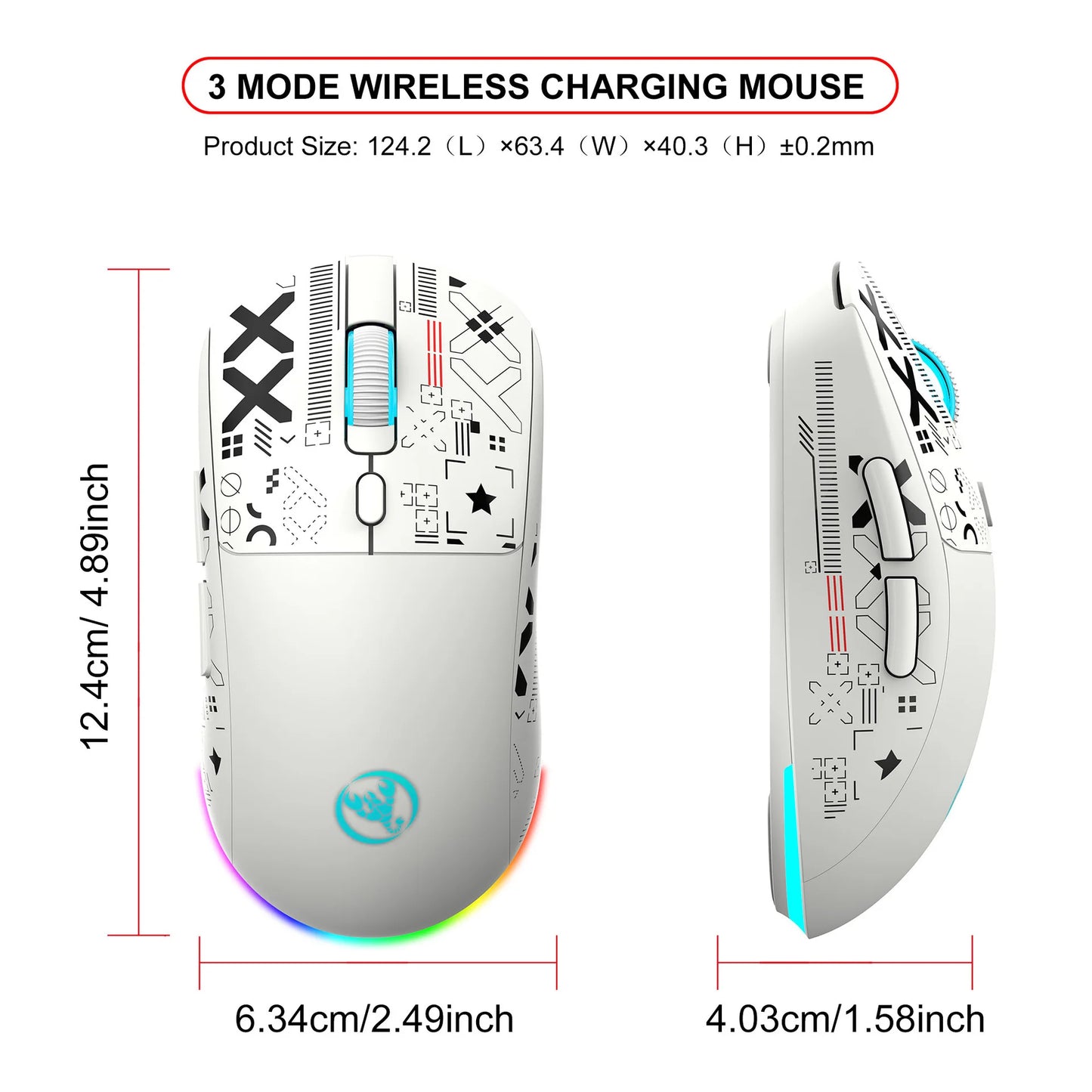 RGB Gaming Mouse 3 Modes – Bluetooth/2.4G/USB, Rechargeable