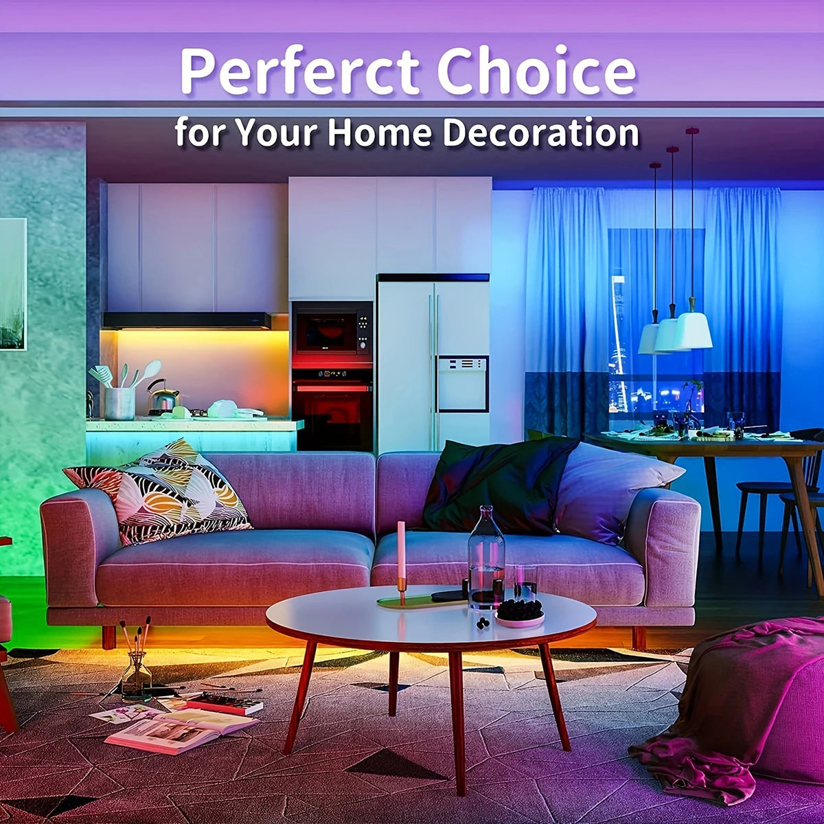 RGB LED Strip Lights 10m/20m – 44-Key Remote, Room Decor for Home, Bedroom, TV