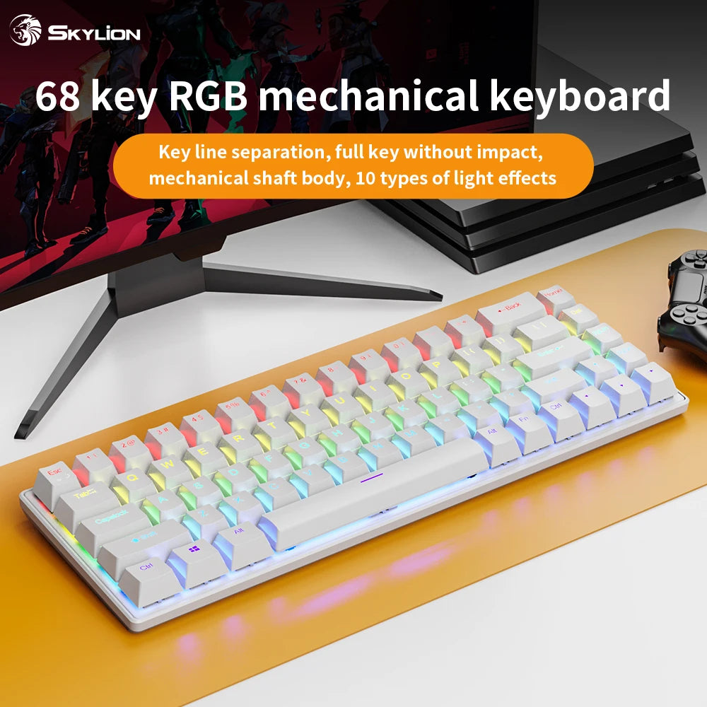 Teclado Mecânico K68 com Fio e Iluminação RGB