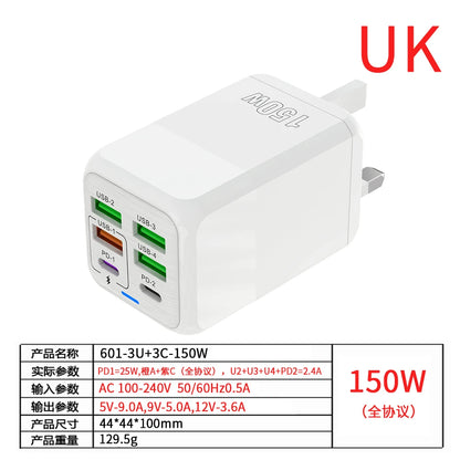 150W 6-Port USB-C PD QC 4.0 Charger