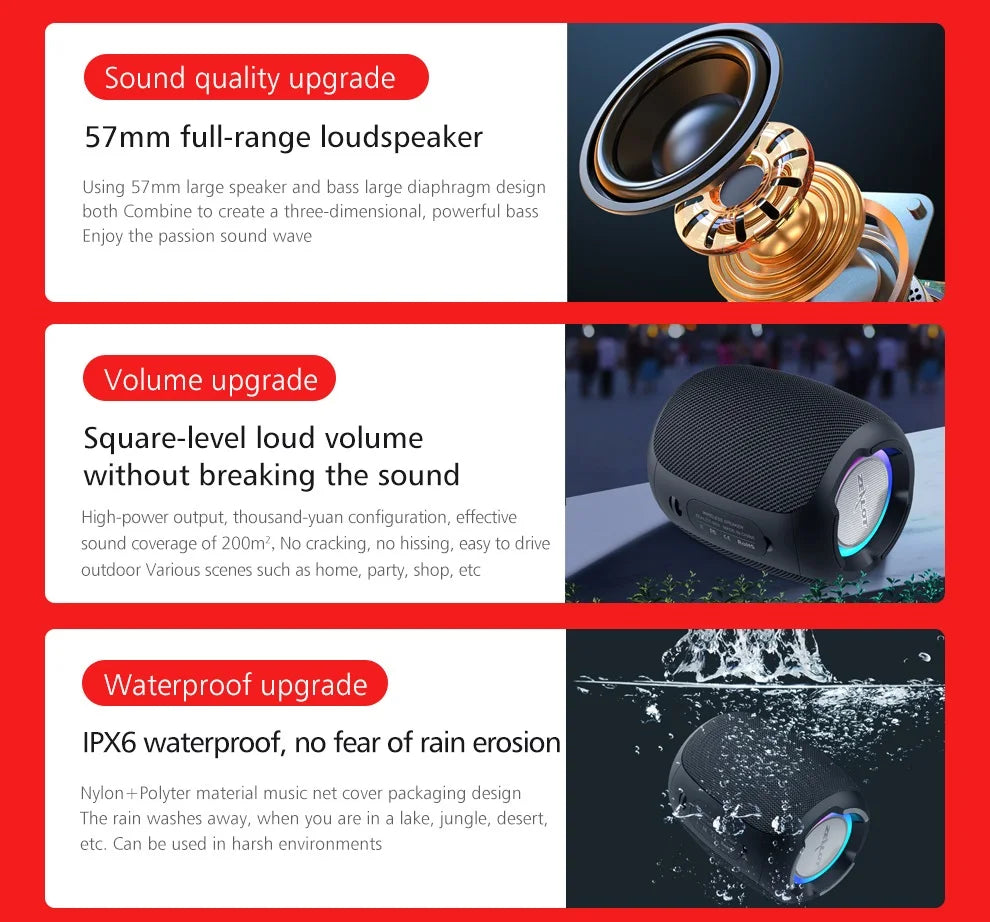 ZEALOT S53 Wireless Speaker – Super Loud 10W, IPX6 Waterproof, 10 Hours, TF/USB