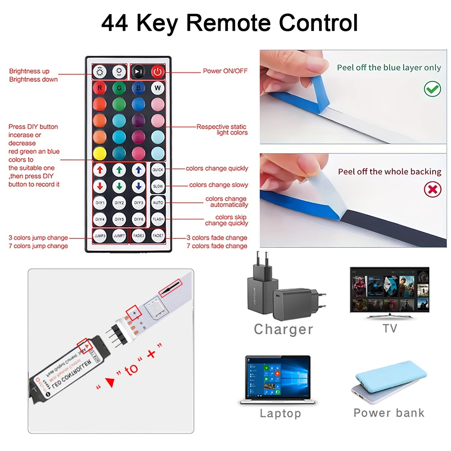 RGB LED Strip Lights 10m/20m – 44-Key Remote, Room Decor for Home, Bedroom, TV