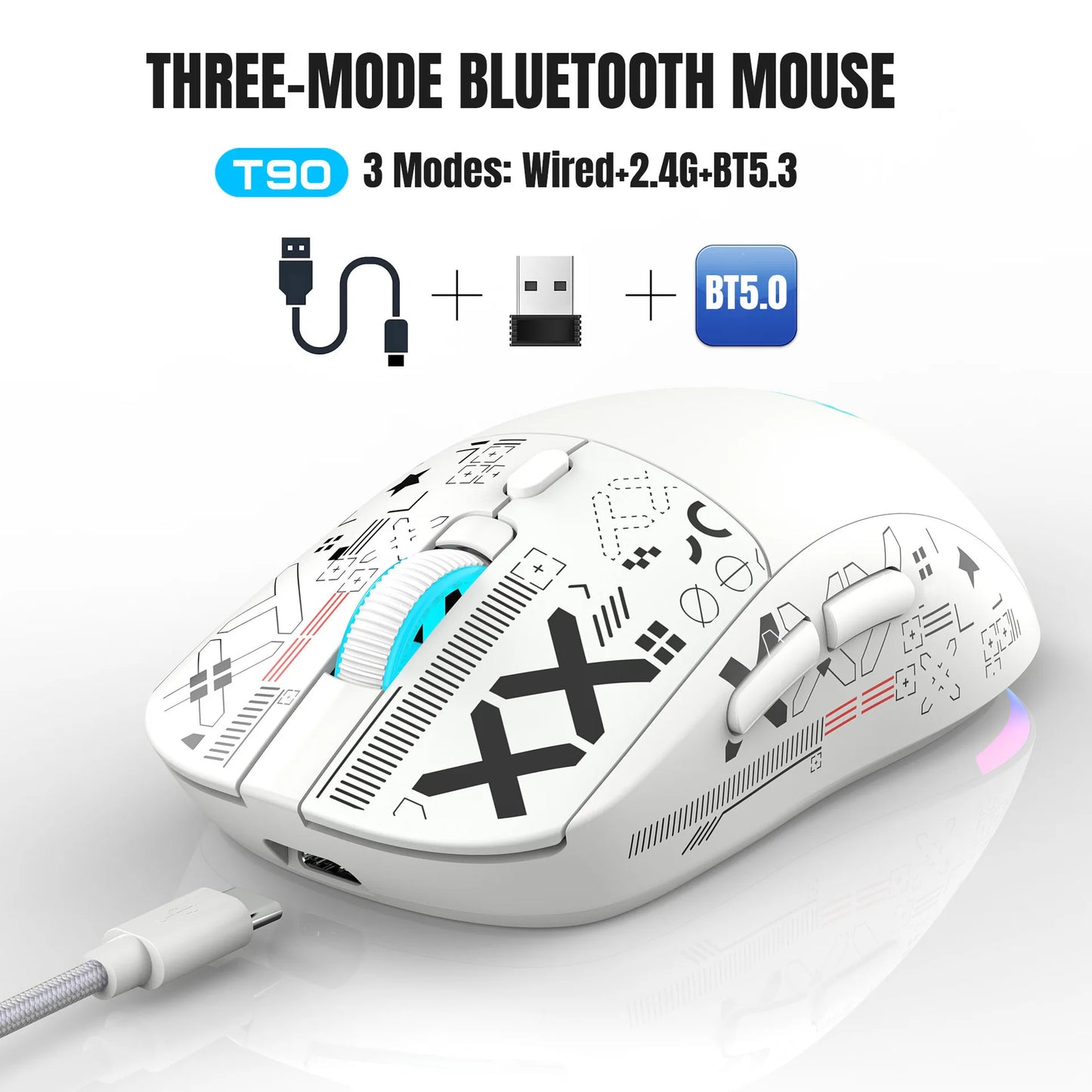 RGB Gaming Mouse 3 Modes – Bluetooth/2.4G/USB, Rechargeable