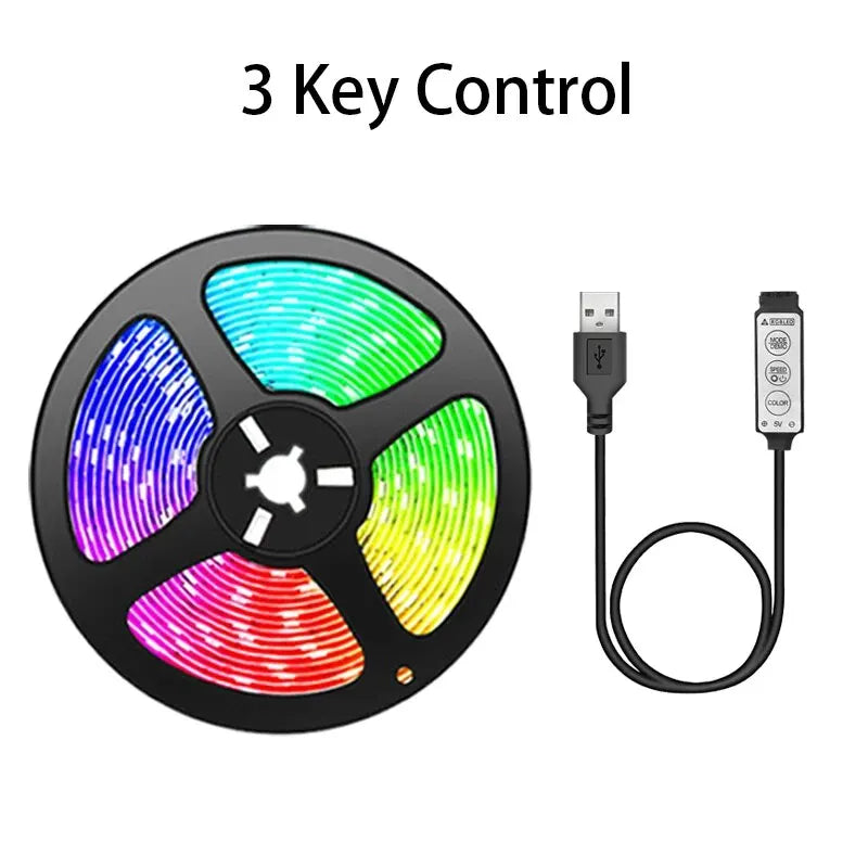 LED TV Backlight Strip – USB 5V, 3-Key Control, Flexible Tape Light for Home &amp; Party