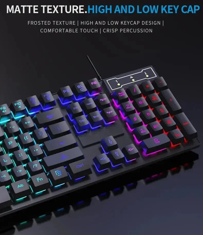 Teclado Mecânico com Iluminação 104 Teclas e Mouse Gamer USB