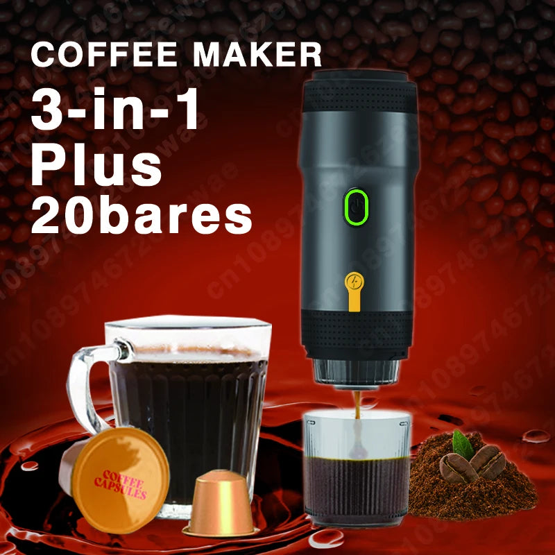 3-in-1 20Bar Portable Espresso Machine – Grinder &amp; Capsule