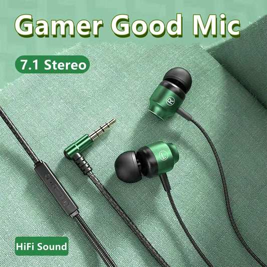 Gamer Wired Earphones – HiFi Bass, Mic, 3.5mm L Jack, Magnetic In-Ear for Phone/PC