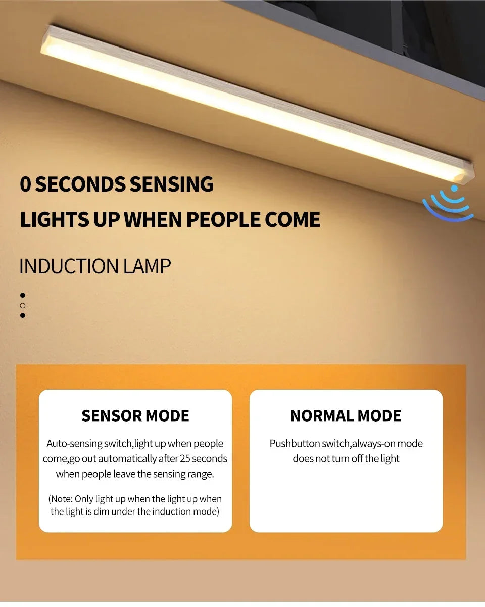PIR LED Bar Light – USB Rechargeable, Motion Sensor, for Cabinet/Night Use
