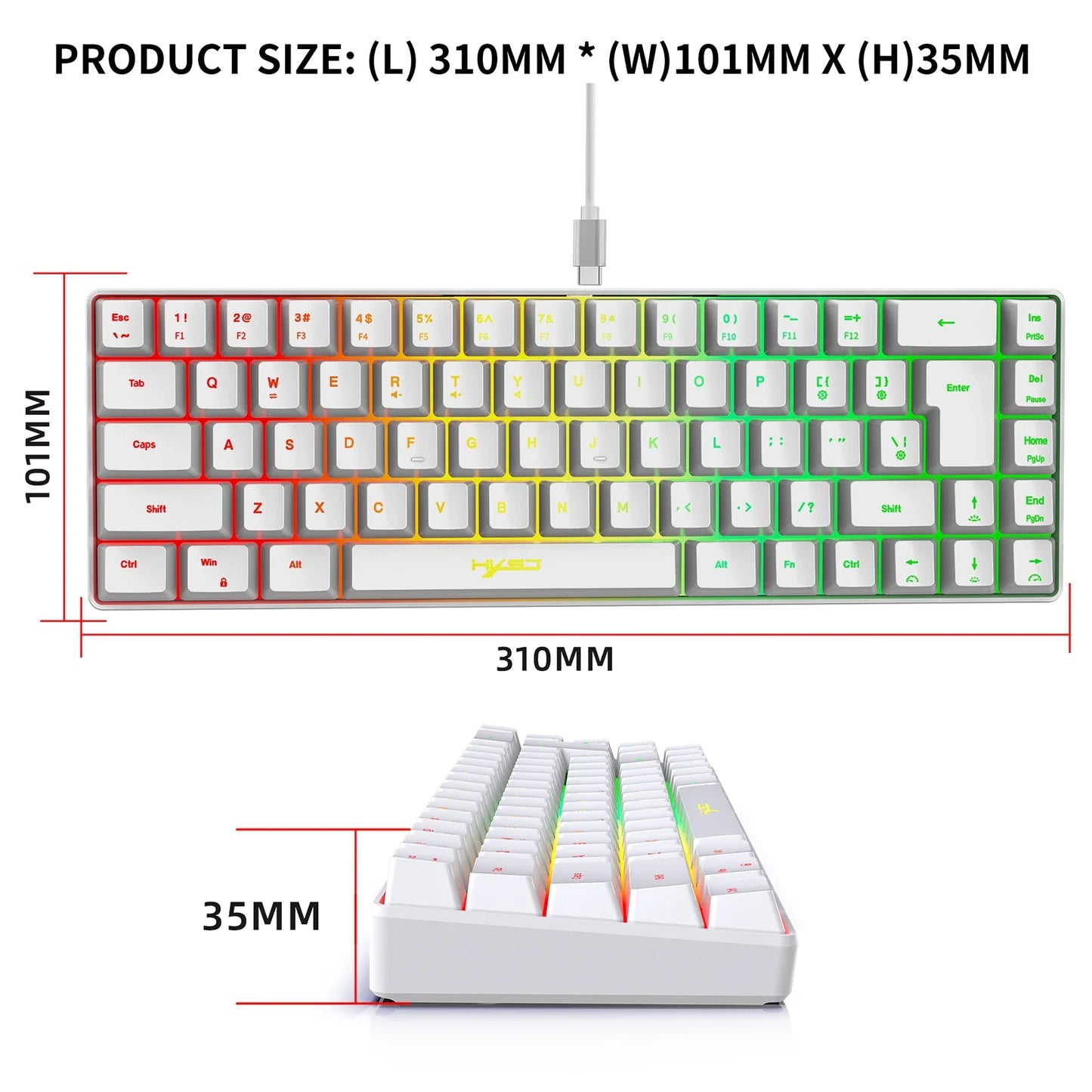 H61K Wired Mechanical Keyboard, Compact Design and 19 Anti-Conflict Keys