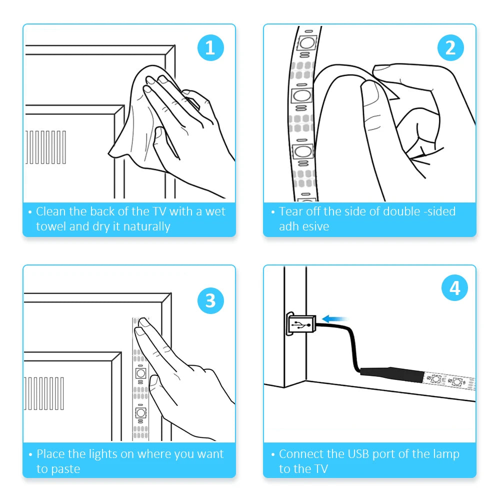 LED TV Backlight Strip – USB 5V, 3-Key Control, Flexible Tape Light for Home &amp; Party