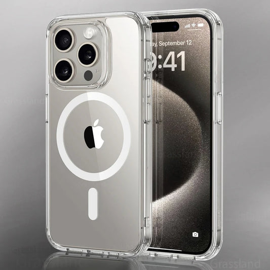 Phone Case iPhone - Luxury Magnetic Wireless Charge For Magsafe Back Cover Transparent Case