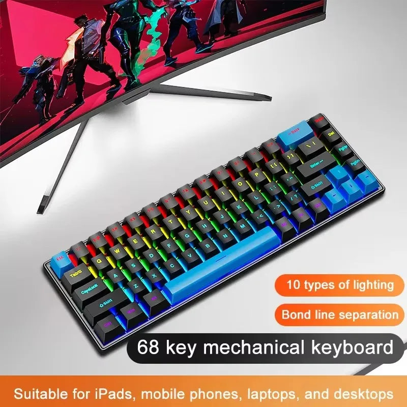 Teclado Mecânico K68 com Fio e Iluminação RGB