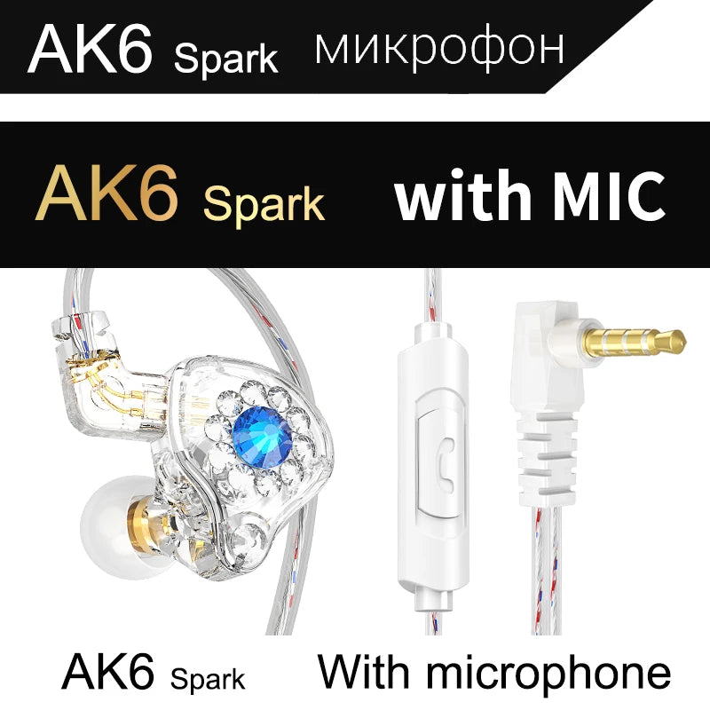QKZ AK6 Wired Earphones – HiFi Bass, Copper Driver, 3.5mm In-Ear Headset with Mic