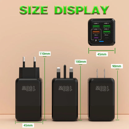 150W 6-Port USB-C PD QC 4.0 Charger