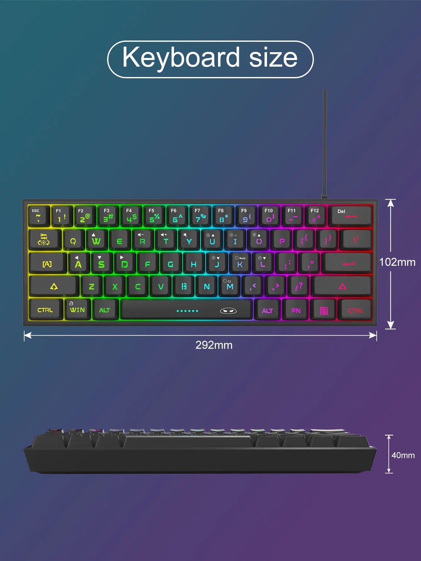 Teclado Compacto MageGee 60% com Iluminação RGB – Ideal para Jogos, Escritório e Espaços Reduzidos