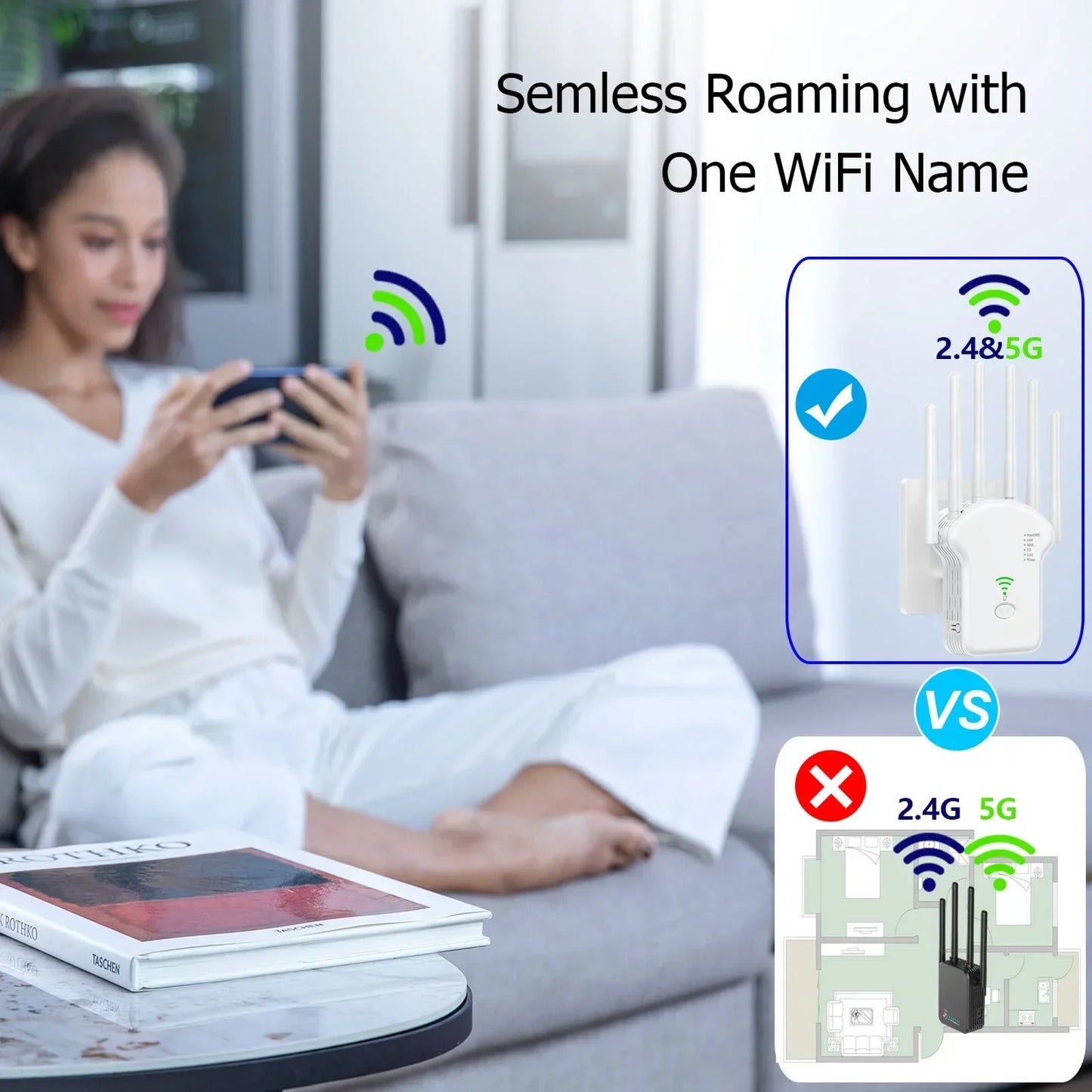 1200Mbps WiFi Extender – 2.4G/5G High Gain Router Signal Amplifier