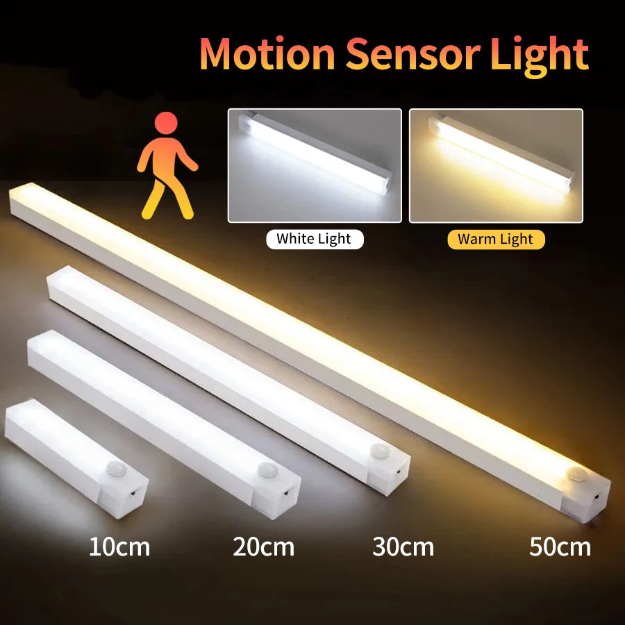 PIR LED Bar Light – USB Rechargeable, Motion Sensor, for Cabinet/Night Use