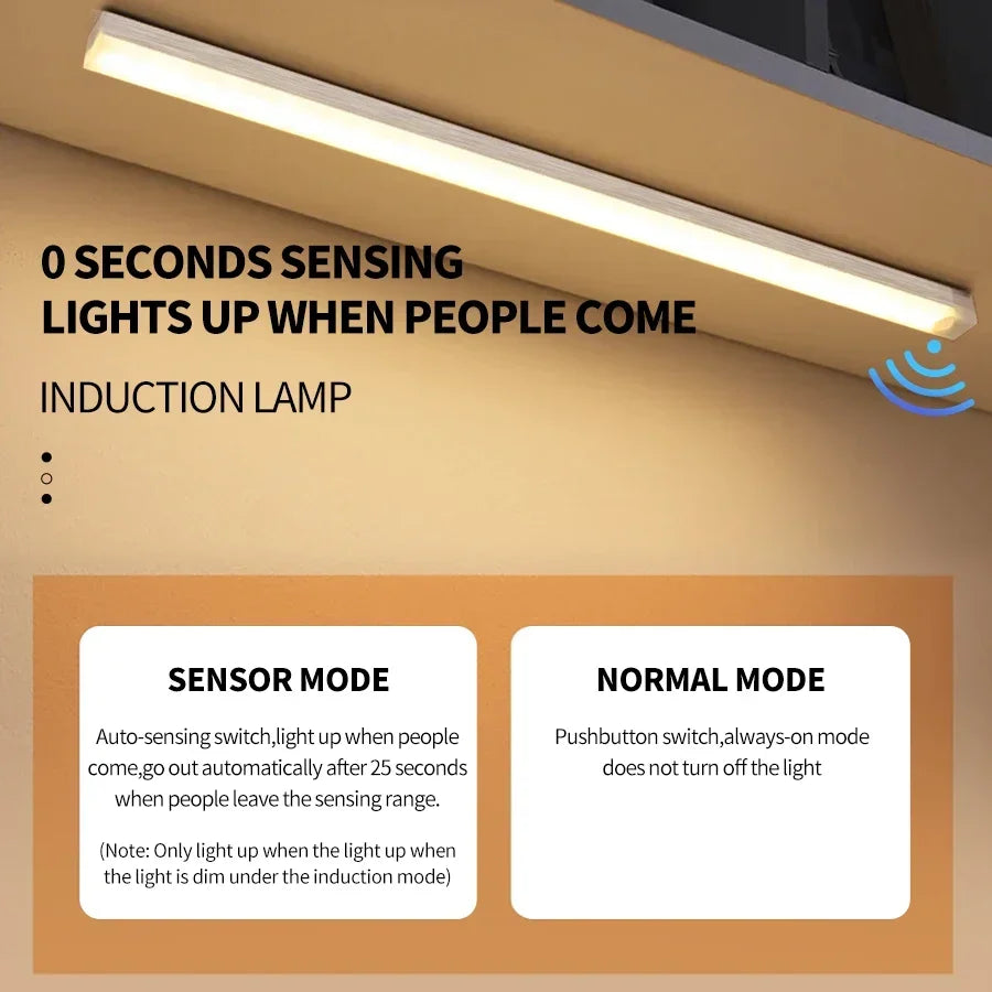 PIR LED Bar Light – USB Rechargeable, Motion Sensor, for Cabinet/Night Use