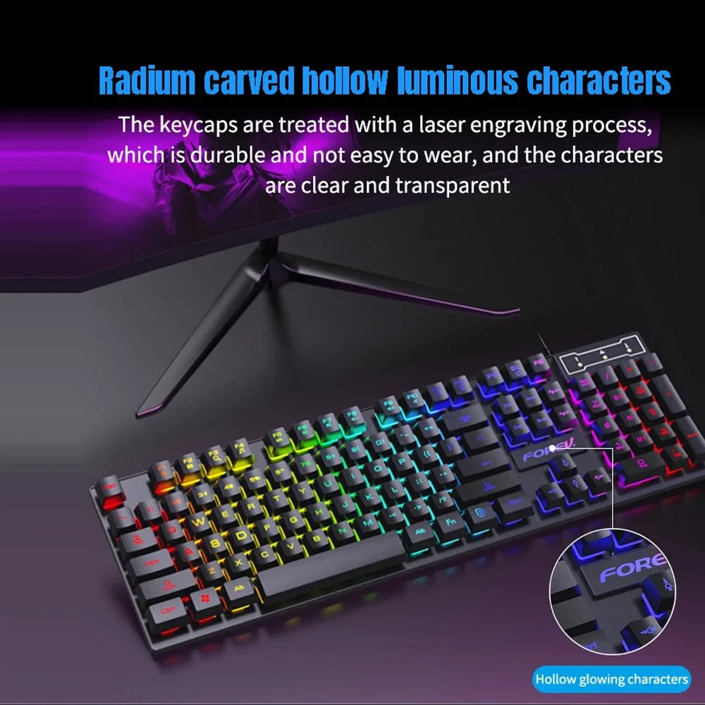 Teclado Mecânico com Iluminação 104 Teclas e Mouse Gamer USB