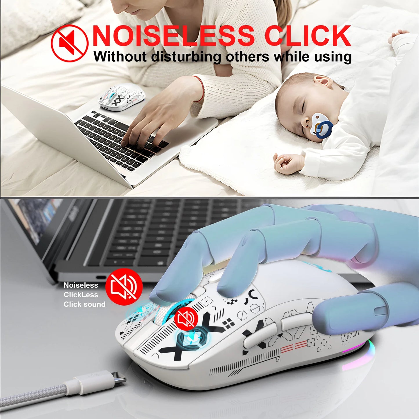 RGB Gaming Mouse 3 Modes – Bluetooth/2.4G/USB, Rechargeable