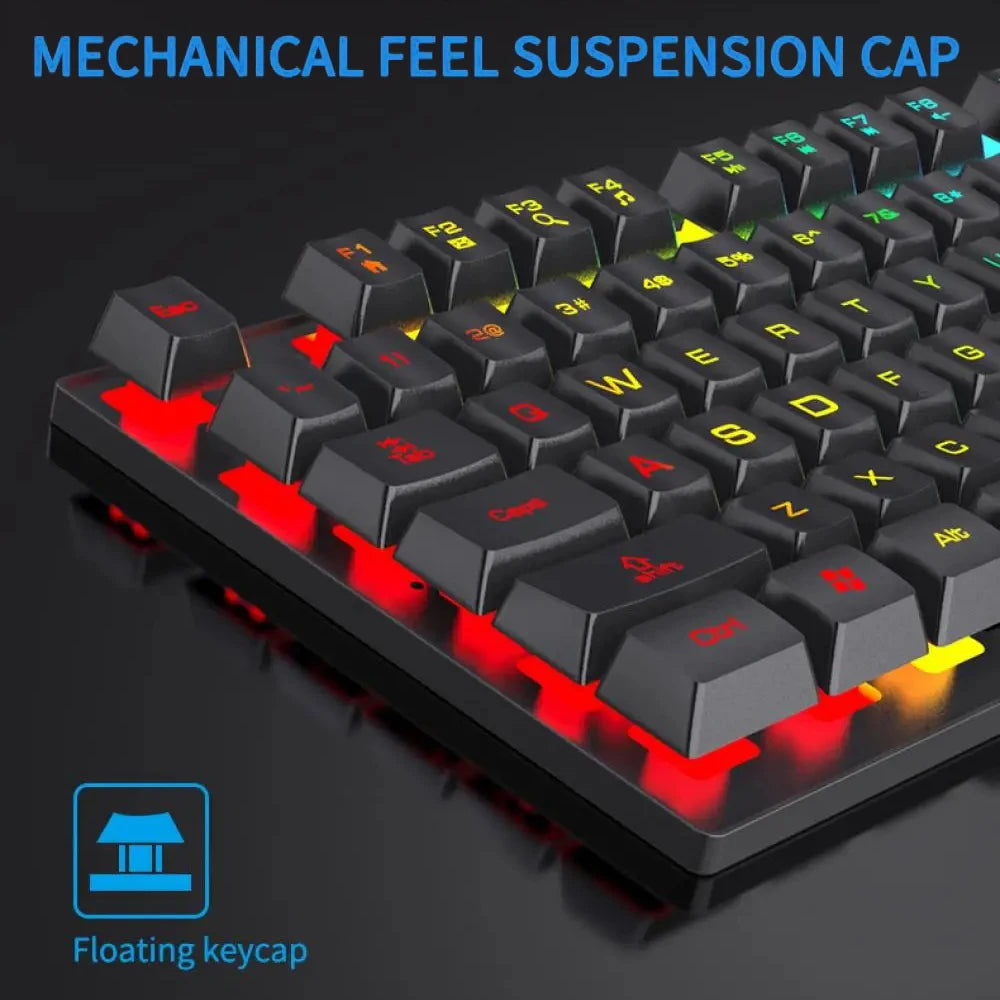 Teclado Mecânico com Iluminação 104 Teclas e Mouse Gamer USB