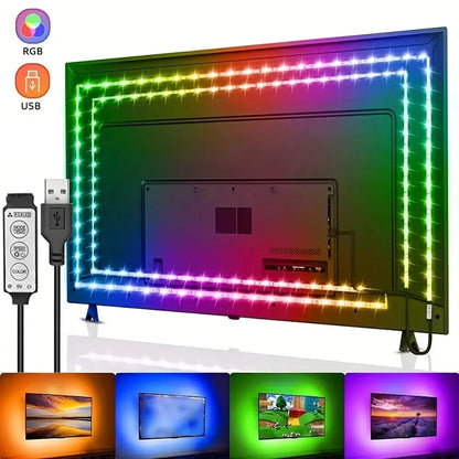 LED TV Backlight Strip – USB 5V, 3-Key Control, Flexible Tape Light for Home &amp; Party