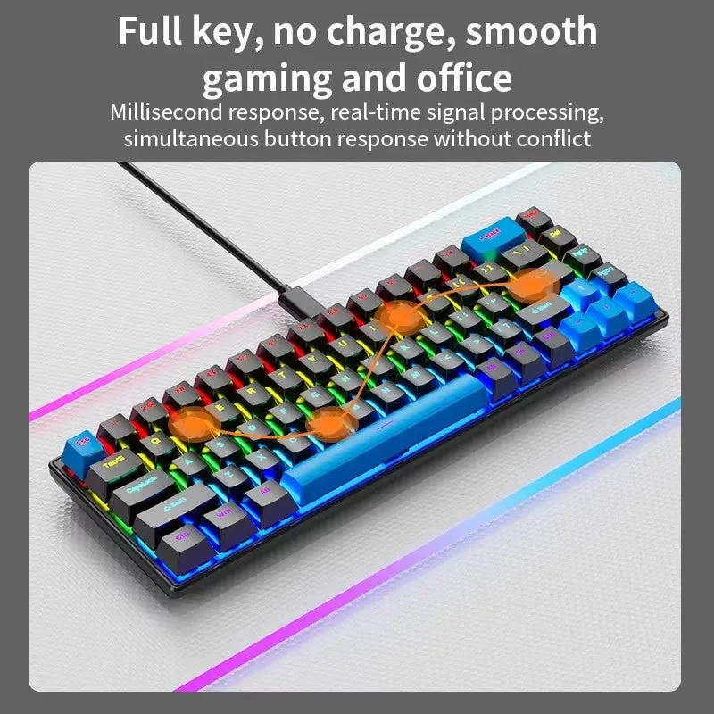 Teclado Mecânico K68 com Fio e Iluminação RGB