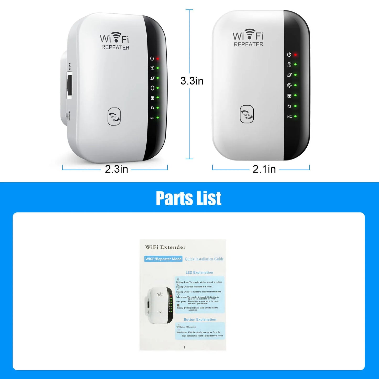 WiFi Extender 300Mbps – Long Range Booster with WPS &amp; 7 LED Status