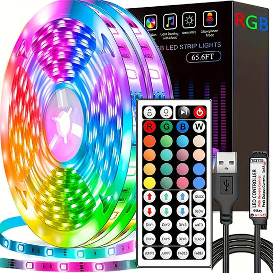 RGB LED Strip Lights 10m/20m – 44-Key Remote, Room Decor for Home, Bedroom, TV