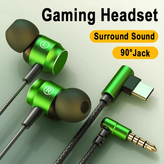 Wired Gaming Headset – 90° Jack, HiFi Surround, Mic, 3.5mm/Type-C