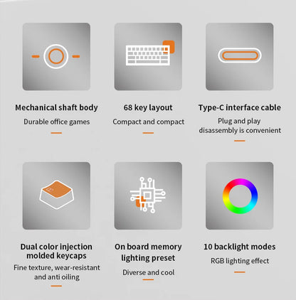 K68 Wired Mechanical Keyboard with RGB Lighting