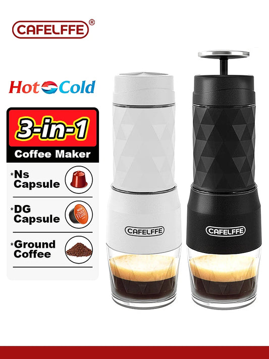 Cafelffe 3-in-1 Manual Coffee Maker – Capsule & Ground, Hot/Cold, Travel Use
