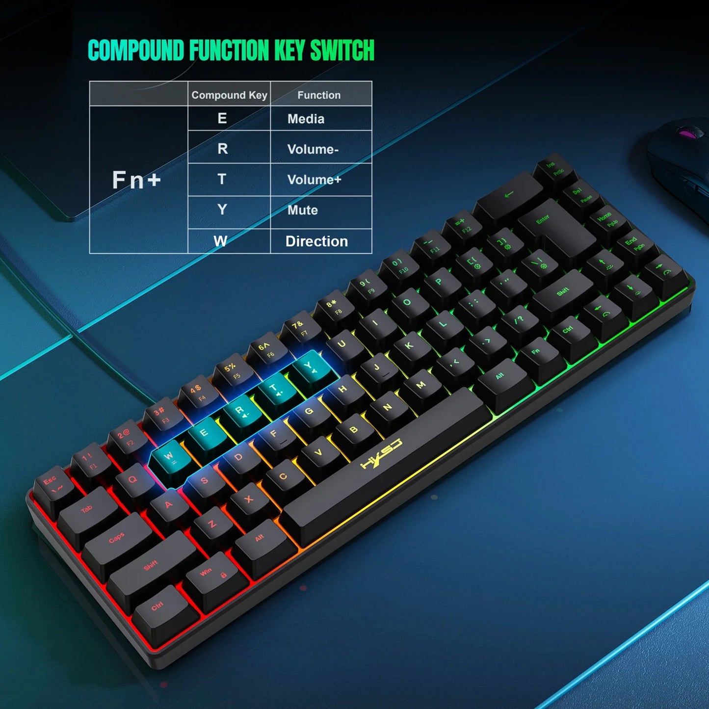 H61K Wired Mechanical Keyboard, Compact Design and 19 Anti-Conflict Keys