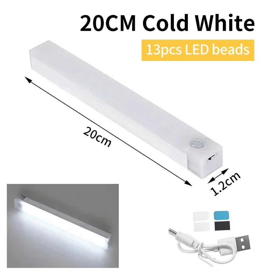 PIR LED Bar Light – USB Rechargeable, Motion Sensor, for Cabinet/Night Use