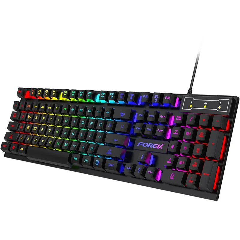 Teclado Mecânico com Iluminação 104 Teclas e Mouse Gamer USB