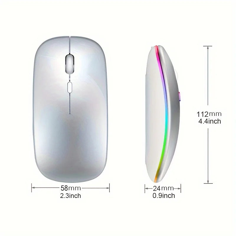 Wireless Mouse with Bluetooth and 2.4GHz, Rechargeable, RGB, Silent Click and Ergonomic Design