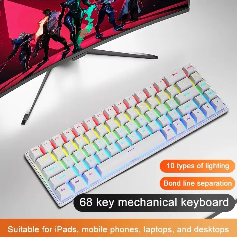 Teclado Mecânico K68 com Fio e Iluminação RGB