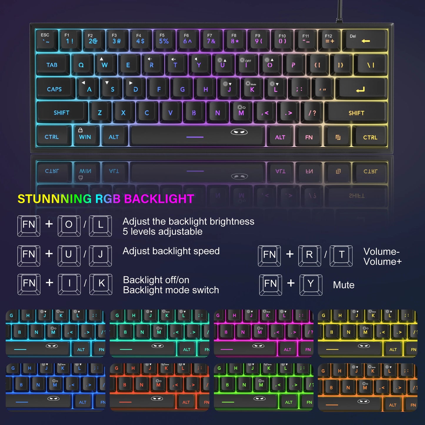 Teclado Compacto MageGee 60% com Iluminação RGB – Ideal para Jogos, Escritório e Espaços Reduzidos