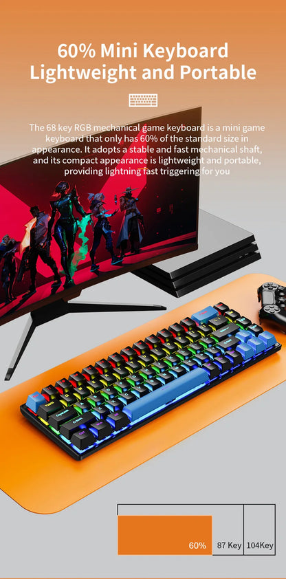 K68 Wired Mechanical Keyboard with RGB Lighting
