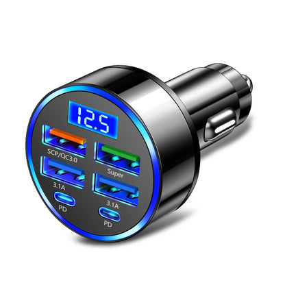100W 6-Port Car Charger – Fast PD &amp; QC3.0 USB-C Adapter for iPhone, Samsung, Huawei, Xiaomi