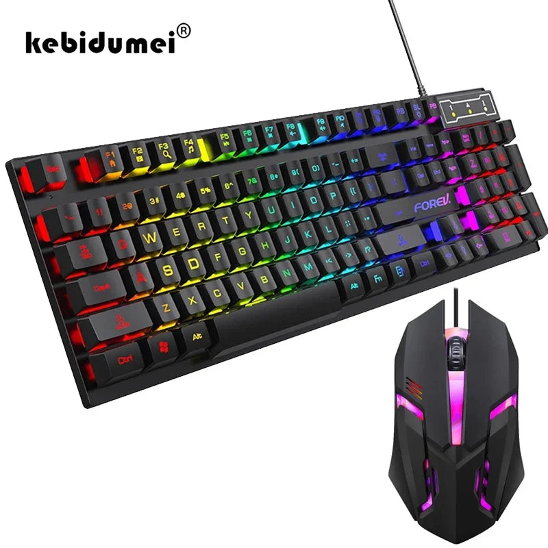 Teclado Mecânico com Iluminação 104 Teclas e Mouse Gamer USB