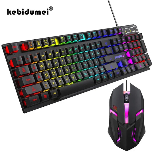 Teclado Mecânico com Iluminação 104 Teclas e Mouse Gamer USB