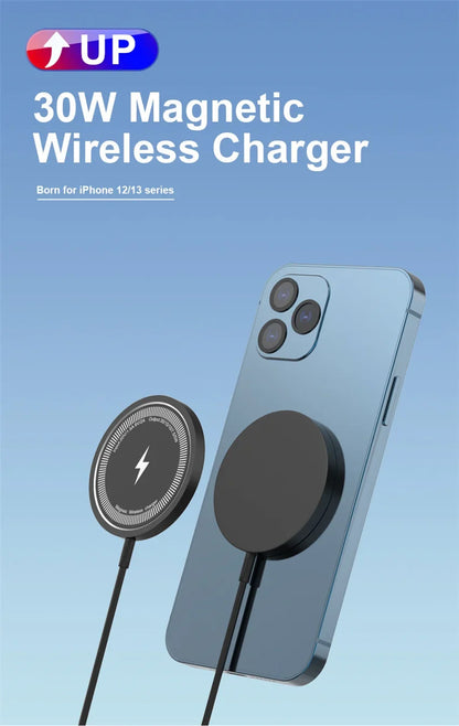 30W Magnetic Wireless Charger Pad – Fast Charging Stand for iPhone, AirPods &amp; USB-A
