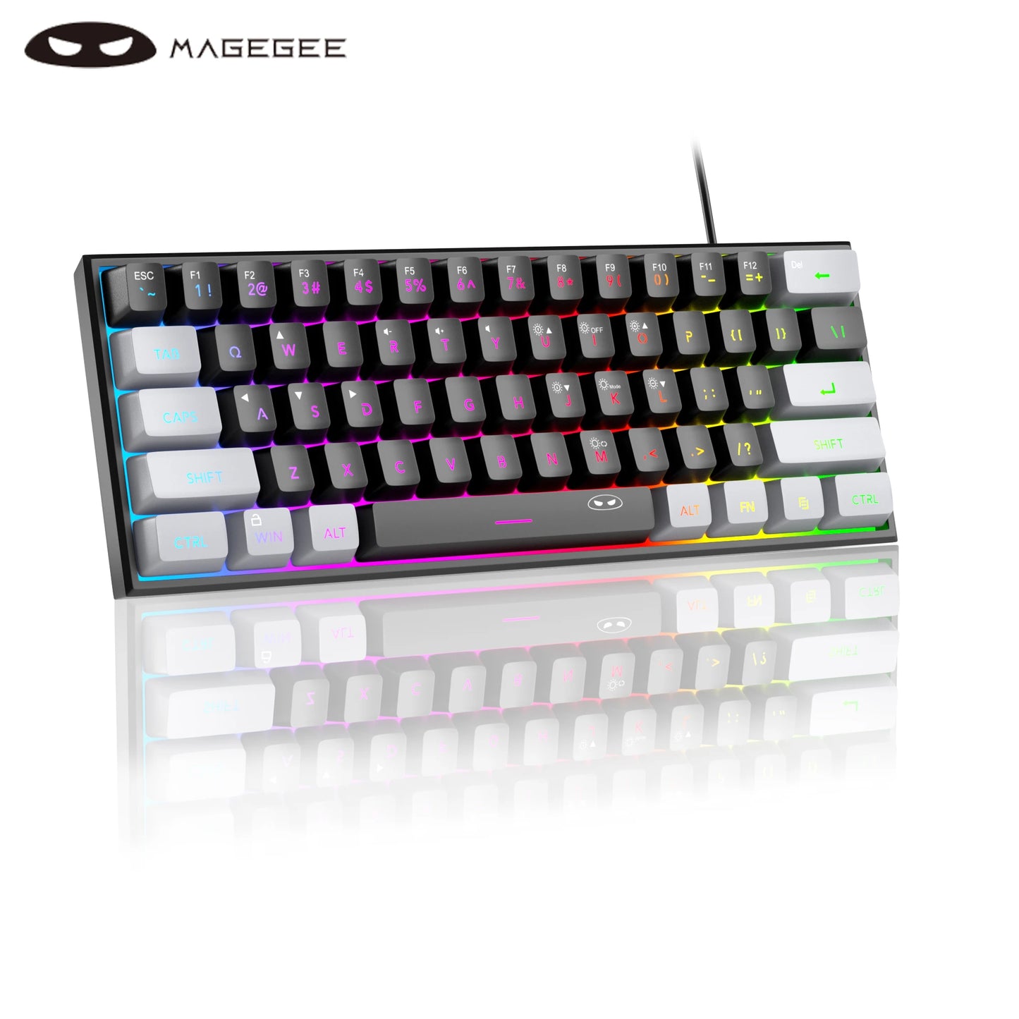 Teclado Compacto MageGee 60% com Iluminação RGB – Ideal para Jogos, Escritório e Espaços Reduzidos