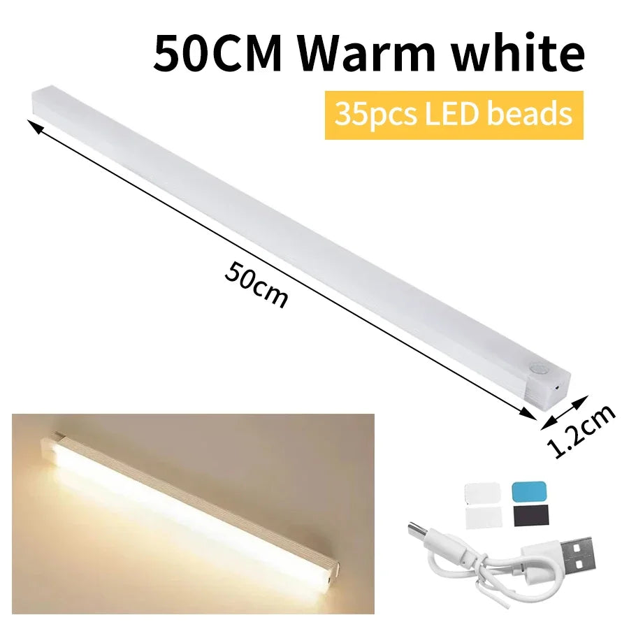 PIR LED Bar Light – USB Rechargeable, Motion Sensor, for Cabinet/Night Use