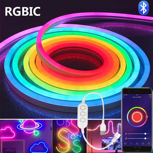 RGBIC Neon LED Strip – 5V, Music Sync, Dreamcolor Rope Light for Home Decor
