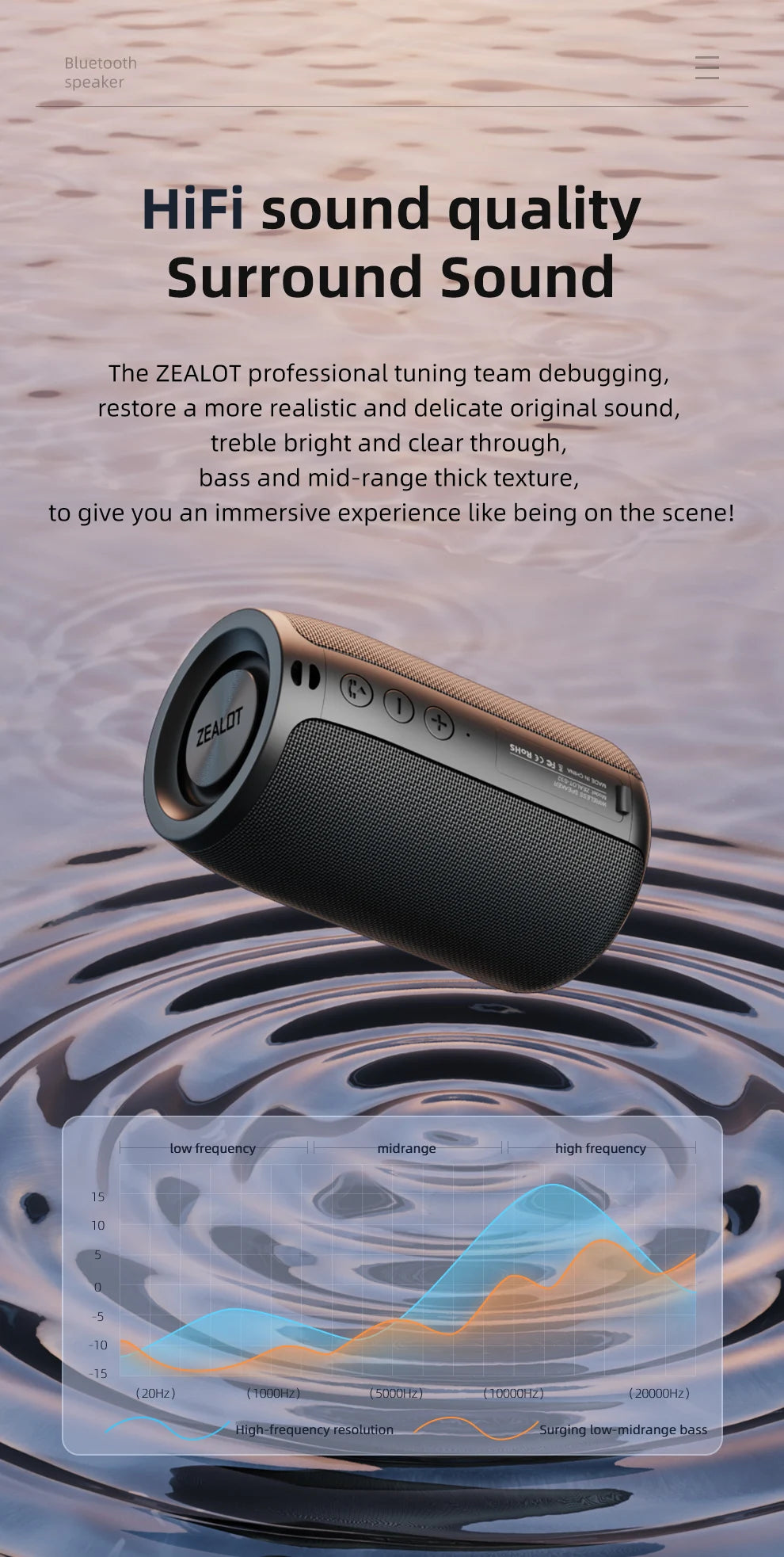 ZEALOT-S32 Portable Speaker – Mini Bluetooth, HiFi Bass, FM, TF, USB, TWS