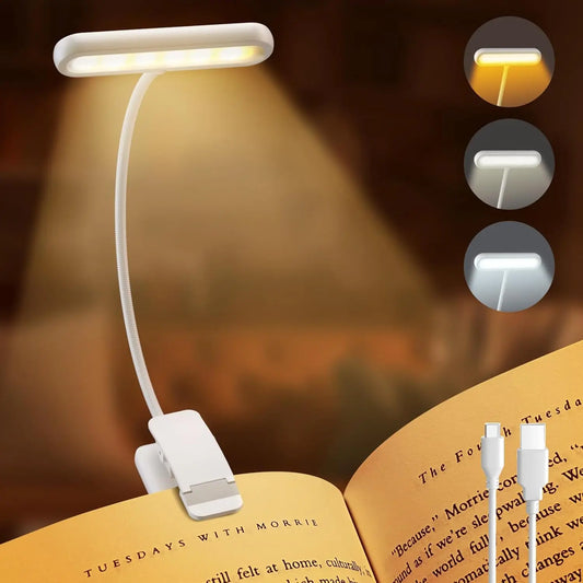 Portable Book Reading Light – Warm/Cool/Daylight, USB Clip Lamp