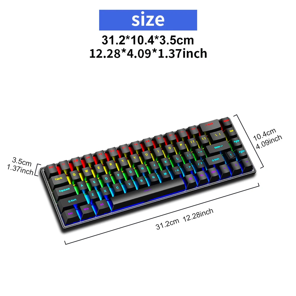 Teclado Mecânico K68 com Fio e Iluminação RGB