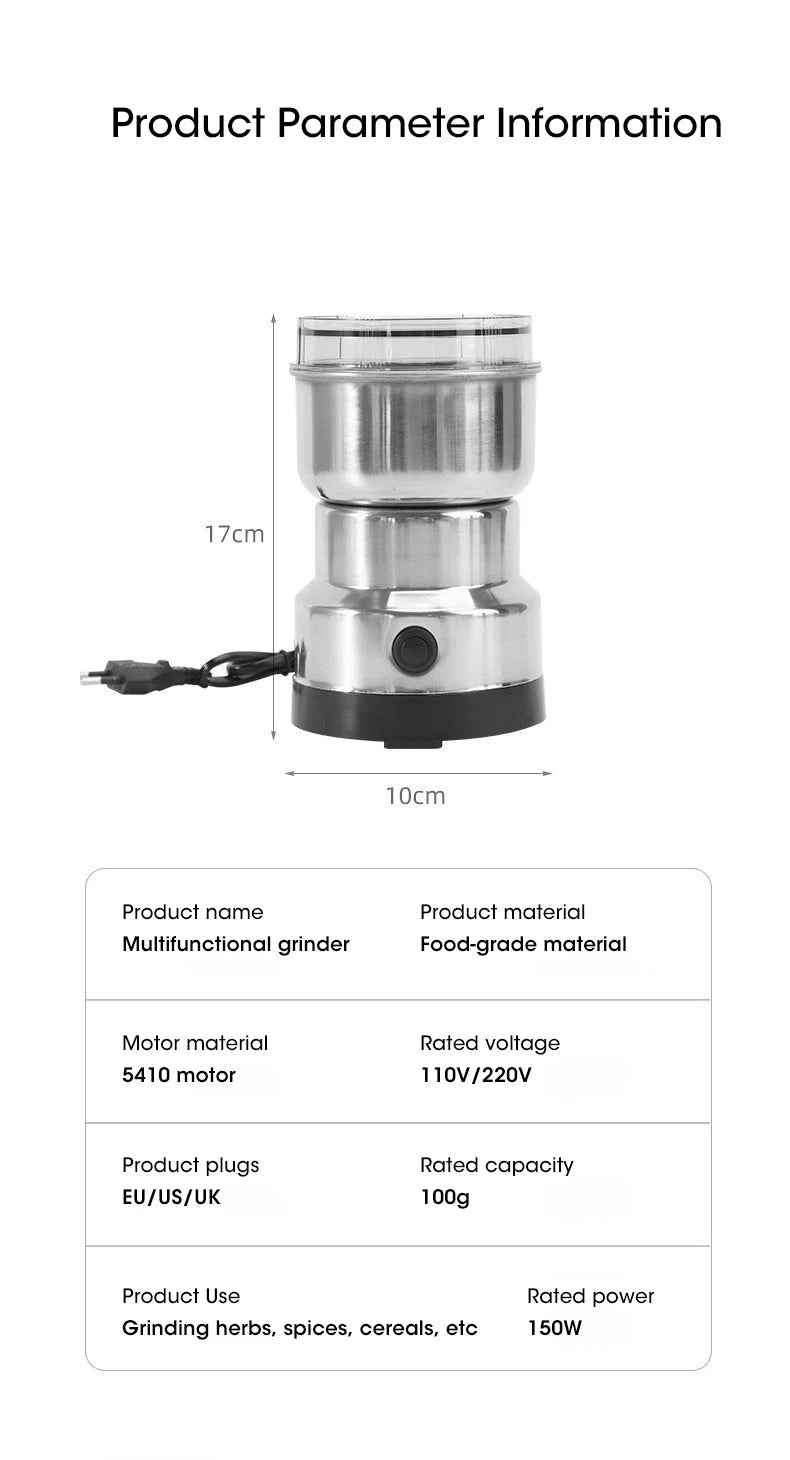 Mini Electric Grinder 300ml – 4-Blade Spice, Coffee &amp; Grain Mill for Home Use